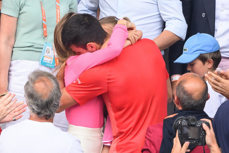 French Open - Novak Djokovic Kisses His Wife