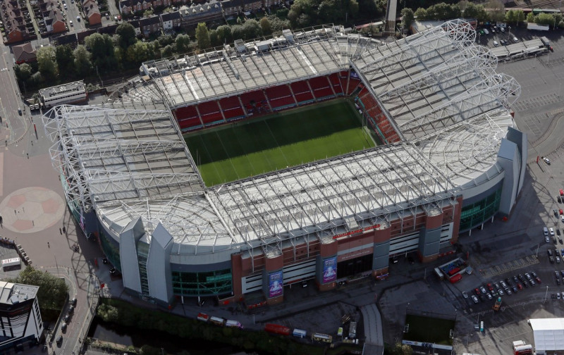 aerial view of Man United's Old Trafford Stadium, Manchester, UK