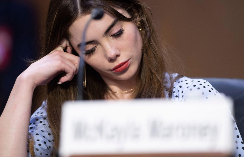 Washington, DC. 15th Sep, 2021. US Olympic gymnast McKayla Maroney testifies during a Senate Judiciary hearing about the Inspector General's report on the FBI handling of the Larry Nassar investigation of sexual abuse of Olympic gymnasts, on Capitol Hill,