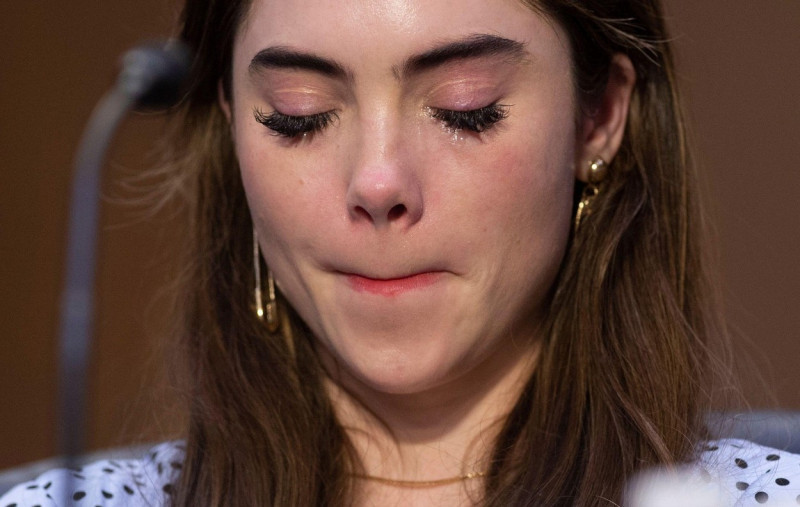 Washington, DC. 15th Sep, 2021. US Olympic gymnast McKayla Maroney testifies during a Senate Judiciary hearing about the Inspector General's report on the FBI handling of the Larry Nassar investigation of sexual abuse of Olympic gymnasts, on Capitol Hill,
