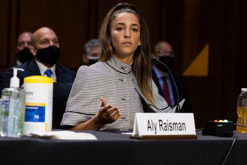 United States Olympic gymnast Aly Raisman testifies during a Senate Judiciary hearing about the Inspector General's report on the FBI's handling of the Larry Nassar investigation on Capitol Hill, Wednesday, Sept. 15, 2021, in Washington. Nassar was charge