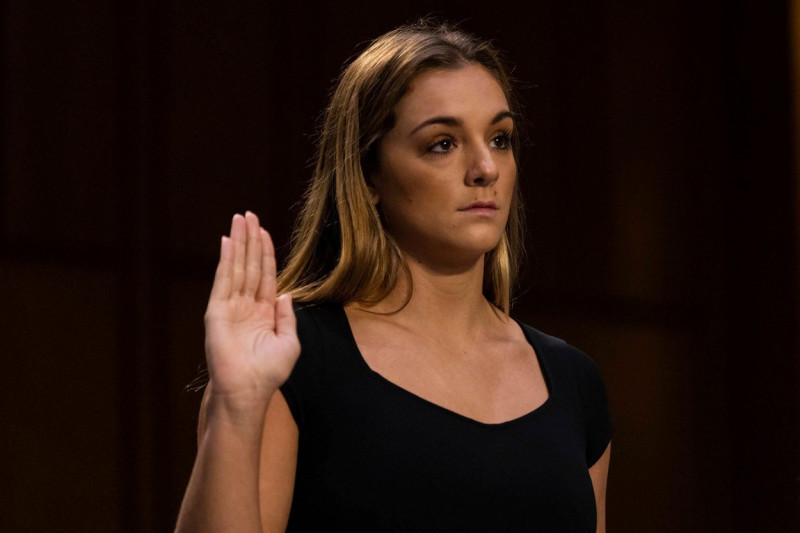 United States Olympic gymnast Maggie Nichols testifies during a Senate Judiciary hearing about the Inspector General's report on the FBI's handling of the Larry Nassar investigation on Capitol Hill, Wednesday, Sept. 15, 2021, in Washington. Nassar was cha