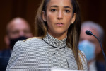 US Olympic gymnast Aly Raisman testifies during a Senate Judiciary hearing about the Inspector General's report on the FBI handling of the Larry Nassar investigation of sexual abuse of Olympic gymnasts, on Capitol Hill, September 15, 2021, in Washington,