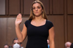 US Olympic gymnast Maggie Nichols is sworn in to testify during a Senate Judiciary hearing about the Inspector General's report on the FBI handling of the Larry Nassar investigation of sexual abuse of Olympic gymnasts, on Capitol Hill, September 15, 2021,