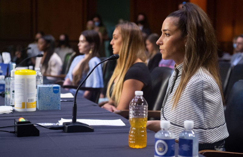 US Olympic gymnasts Simone Biles, McKayla Maroney, Maggie Nichols, and Aly Raisman, testify during a Senate Judiciary hearing about the Inspector General's report on the FBI handling of the Larry Nassar investigation of sexual abuse of Olympic gymnasts, o