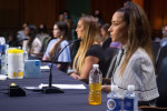 US Olympic gymnasts Simone Biles, McKayla Maroney, Maggie Nichols, and Aly Raisman, testify during a Senate Judiciary hearing about the Inspector General's report on the FBI handling of the Larry Nassar investigation of sexual abuse of Olympic gymnasts, o