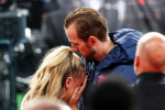 London, UK. 12th July, 2021. Football: European Championship, Italy - England, final round, final at Wembley Stadium. England's Harry Kane consoles his wife Katie Goodland after the match. Credit: Christian Charisius/dpa/Alamy Live News