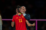 Sydney, Australia, August 20th 2023: Jenni Hermoso (10 Spain) is kissed by president of the RFEF Luis Rubiales during th