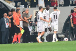 Vincent Aboubakar of Besiktas celebrates after scoring the first goal of his team with teammates during the UEFA Confere