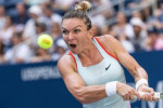 New York, NY - August 29, 2022: Simona Halep of Romania returns ball during 1st round of US Open Tennis Championship against Daria Snigur of Ukraine at Billie Jean King National Tennis Center