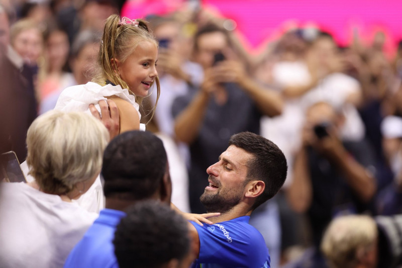 Novak Djokovic (Ser) and his daughter Tara TENNIS : US Open 2023 - 10/09/2023 AntoineCouvercelle/Panoramic PUBLICATIONxN