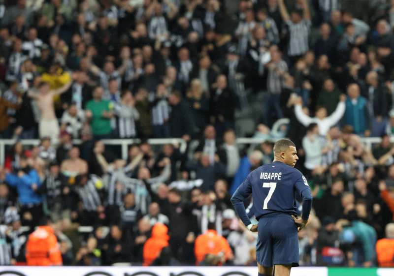 Newcastle Upon Tyne, England, 4th October 2023. Kylian Mbappe of Paris Saint Germain reacts during the UEFA Champions Le