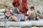 *EXCLUSIVE* WEB MUST CALL FOR PRICING - Recently retired Swedish football player Zlatan Ibrahimovic pictured with his wife Helena Seger and sons relaxing at Bill &amp; Coo Beach while enjoying a holiday on the Greek island of Mykonos.