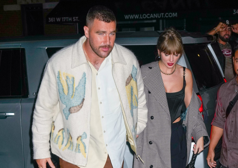 Taylor Swift and Travis Kelce attend the SNL afterparty in New York