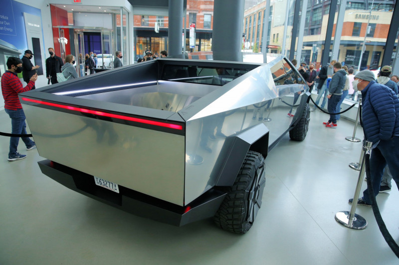 General views of Elon Musk's Tesla Cybertruck on display at Tesla in Meatpacking District in New York City