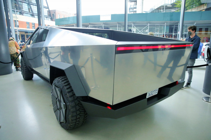 General views of Elon Musk's Tesla Cybertruck on display at Tesla in Meatpacking District in New York City