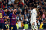 Real Madrid CF's Sergio Ramos and FC Barcelona's Lionel Messi during La Liga match between Real Madrid and FC Barcelona at Santiago Bernabéu in Madrid.Final Score: Real Madrid 0 - 1 FC Barcelona