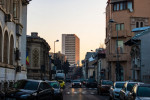 Car traffic on the main boulevard in Bucharest downtown. Winter morning/evening rush hour in Bucharest, Romania, 2020