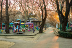 Winter scene, empty alley in Cismigiu Gardens Park in Bucharest, Romania, 2020