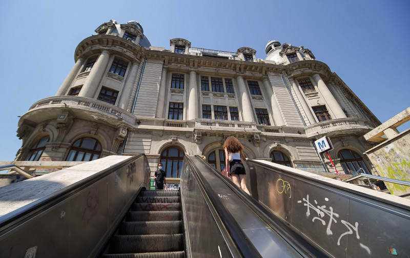 Bucharest, Romania - August 09, 2021: The building of the University of Bucharest founded in 1864, built between 1857-1869 according to the plans of t