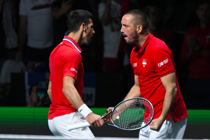 Novak Djokovic and Viktor Troicki during the Finals Davis Cup 2023 match Serbia vs Great Britain at the Palacio Martin C