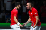 Novak Djokovic and Viktor Troicki during the Finals Davis Cup 2023 match Serbia vs Great Britain at the Palacio Martin C