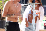 *PREMIUM-EXCLUSIVE* *MUST CALL FOR PRICING* Manchester City's England Footballer Kalvin Phillips enjoys a little flirty fun with Miss Italy's Vanessa Etemaj during his sun-soaked holiday break in Mykonos.