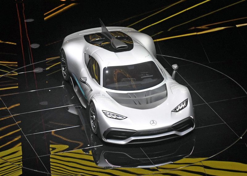 Frankfurt, Germany. 12th Sep, 2017. The Mercedes-AMG Project One is being presented at the Internationale Automobil-Ausstellung (IAA) (International Motor Show Germany) in Frankfurt am Main, Germany, 12 September 2017. The International Motor Show Germany