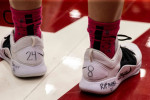 Stanford, CA, USA. 24th Feb, 2020. A. Oregon Ducks guard Sabrina Ionescu (20) shoes honors Kobe Bryant and his daughter Gigi during the NCAA Women's Basketball game between Oregon Ducks and the Stanford Cardinal 74-66 win at Maples Pavilion Stanford, CA.