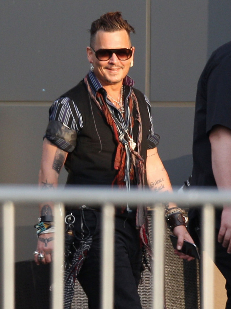 EXCLUSIVE: Exclusive: Johnny Depp Shows Off His New SCUM Tattoo As He Arrives For A Gig In Bethlehem With The Hollywood Vampires