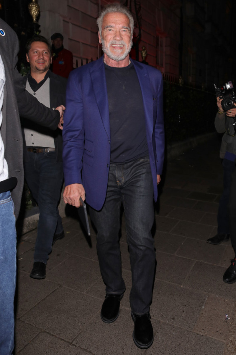 Arnold Schwarzenegger leaving Annabel's club