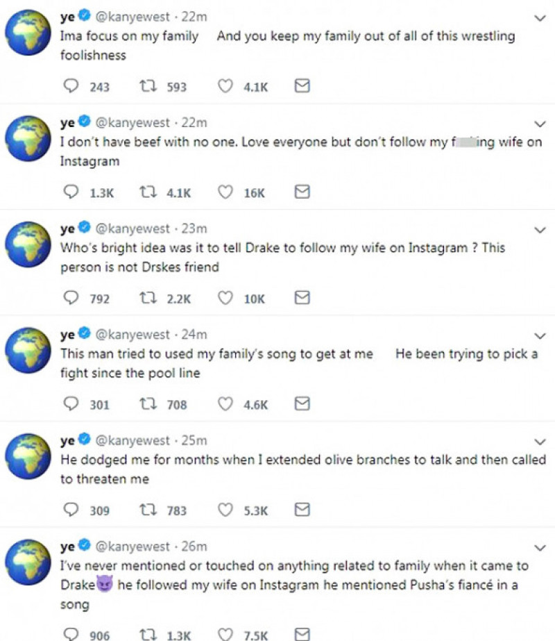 Kanye West postări Twitter scandal Drake