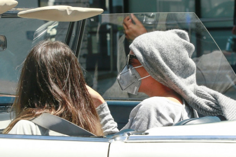 *EXCLUSIVE* Beyonce wears her mask upside down during a ride in a convertible! - ** WEB MUST CALL FOR PRICING **