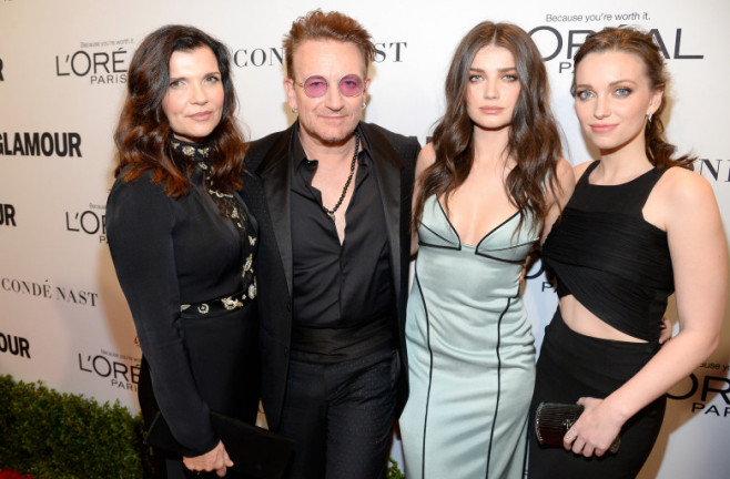 Alison Hewson, Bono, Eve Hewson, Jordan Hewson. Foto: Kevork Djansezian/Getty Images