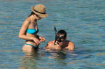 EXCLUSIVE: Sexy Aurora Ramazzotti seen in gorgeous bikini blue and green and her boyfriend Goffredo Cerza at the beach on Mykonos Island, Greece