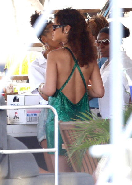 *PREMIUM-EXCLUSIVE* Barbadian superstar singer Rihanna chills out on a catamaran with her new beau, the American Rapper ASAP Rocky out on their holiday in Barbados. *MUST CALL FOR PRICING*
