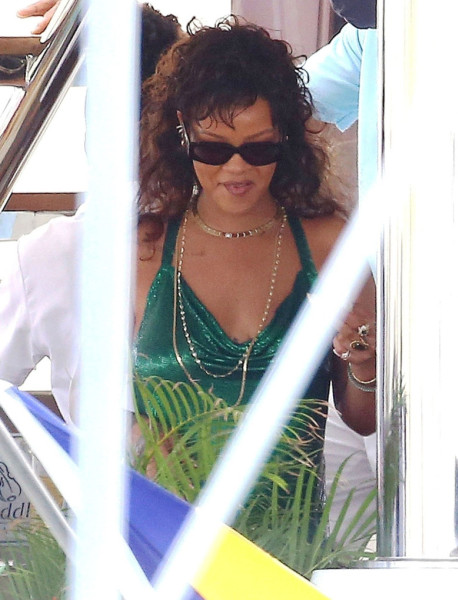 *PREMIUM-EXCLUSIVE* Barbadian superstar singer Rihanna chills out on a catamaran with her new beau, the American Rapper ASAP Rocky out on their holiday in Barbados. *MUST CALL FOR PRICING*