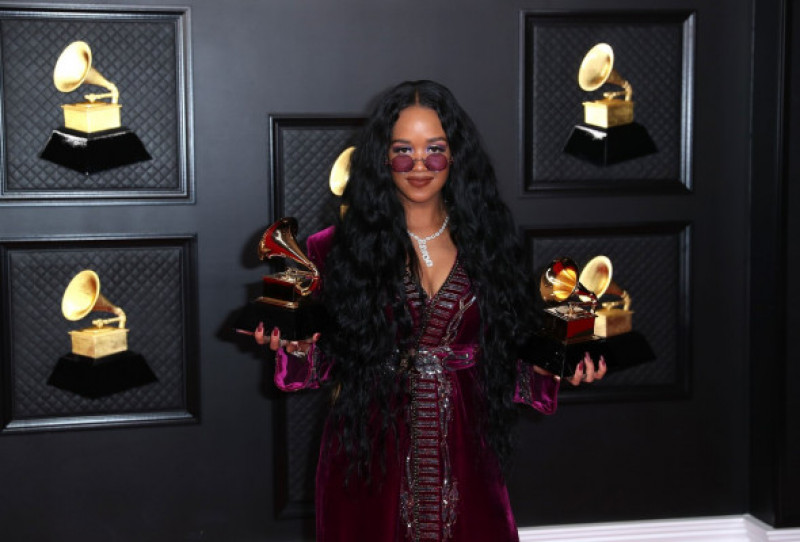 Musical talent pose on the red carpet at the 63rd Annual Grammy Awards show in downtown Los Angeles, Los Angeles Convention Center, Los Angeles, California, United States - 14 Mar 2021