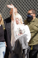 Billie Eilish greets fans outside Jimmy Kimmel Live in Hollywood, CA