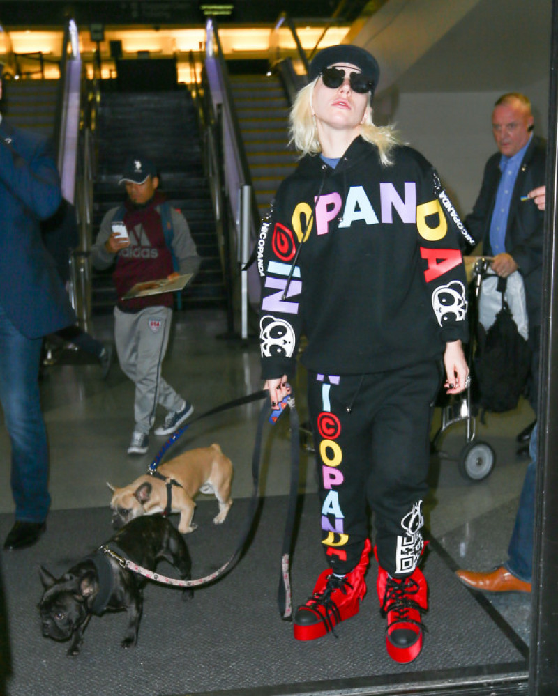 Lady Gag Touches Down At LAX With Dogs Asia &amp; Koji