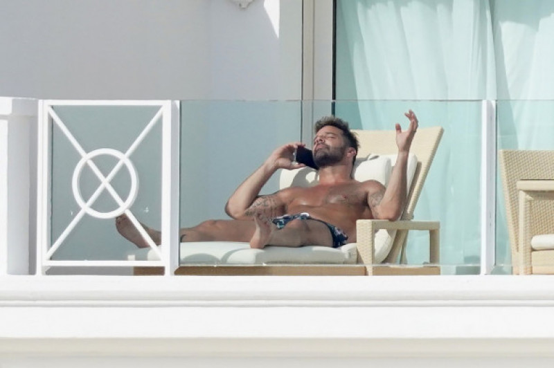Ricky Martin is seen sunbathing at Hotel du Cap Eden Roc in Antibes during Cannes Film Festival