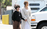 PREMIUM EXCLUSIVE Jennifer Lopez Gives Wedding Day Vibes By Rocking Gorgeous White Dress To Visit Ben On Set [NO SIPA]