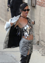 Katy Perry sticks her tongue for the cameras arriving at Jimmy Kimmel Live!