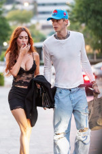 *PREMIUM-EXCLUSIVE* Megan Fox bursts out of lingerie top on a movie date with MGK