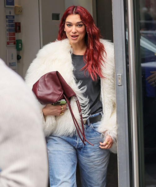 The British Singer Dua Lipa shows off her red locks outside the Capital breakfast show in London.