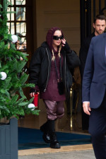 EXCLUSIVE: Madonna Wearing A Purple Outfit For Her First Appearance In Paris During Her World Tour  "The Celebration Tour"