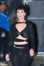 Katy Perry makes a striking entrance at Kimmel Live in a black cut-out dress