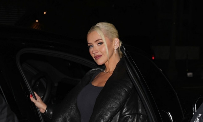 *EXCLUSIVE* Christina Aguilera rocks jeans and a black YSL leather jacket as she enjoys an evening at Catch Steak in Los Angeles