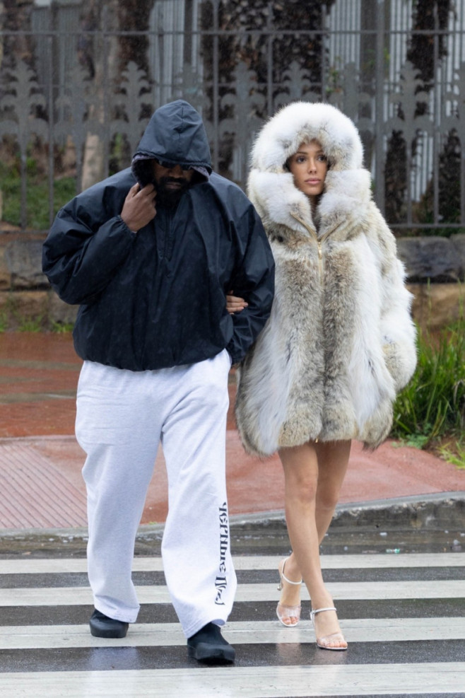 *PREMIUM-EXCLUSIVE* Fur Real? Kanye West and Bianca Censori bundle up and brave rain to go shopping in Santa Barbara!