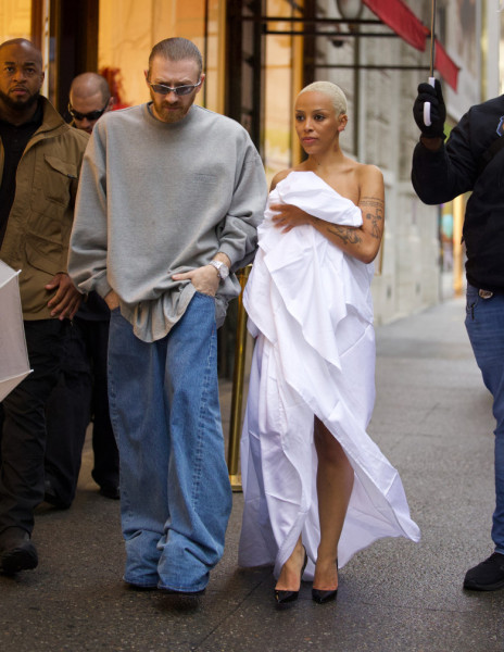 Bed Chic! Doja Cat Wears Just A Thong And Bed Sheet For Shopping Spree With New Boyfriend Guram Gvasalia In New York - 5 May 2024